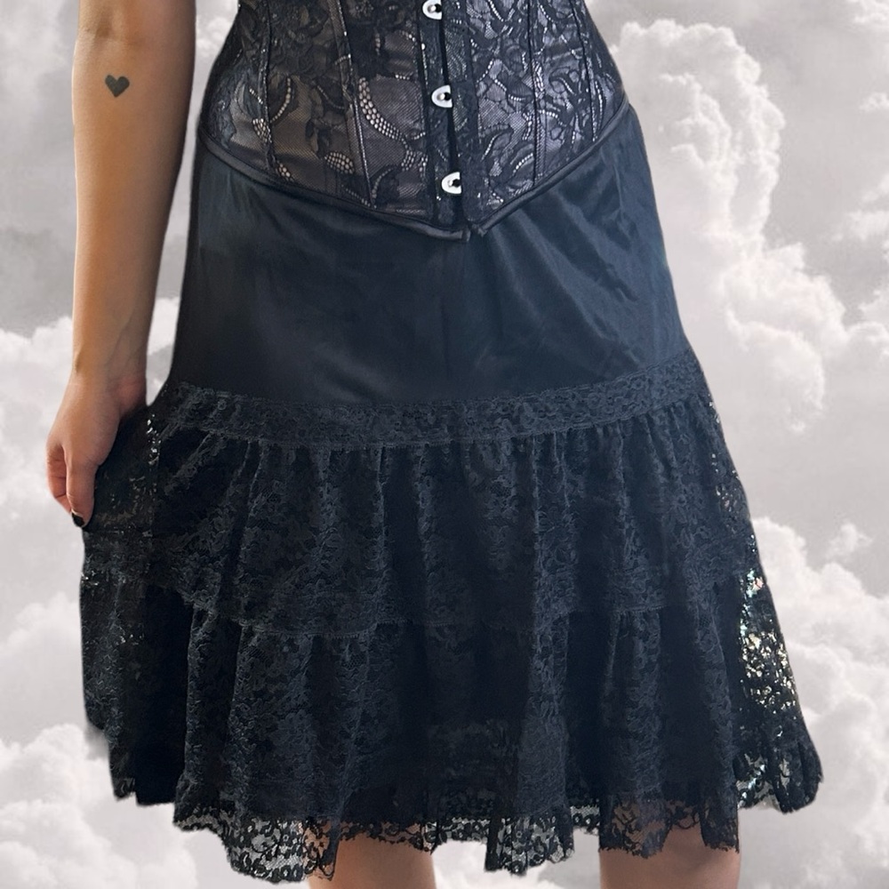Vintage Black lace layered slip skirt